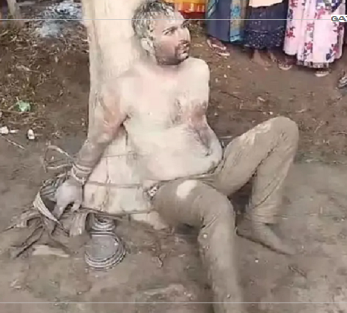 श्रीमती भेट्न आएका युवकलाई ससुराले रुखमा बाँधेर कुटपिट