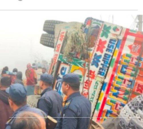 ट्रक पल्टिँदा तीन बालबालिकासहित चार जना घाइते