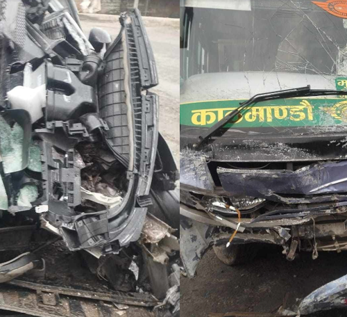 चितवनको खैरहनिमा बस र कार ठक्कर खाँदा दुर्घटनाः एकजनाको मृत्यु